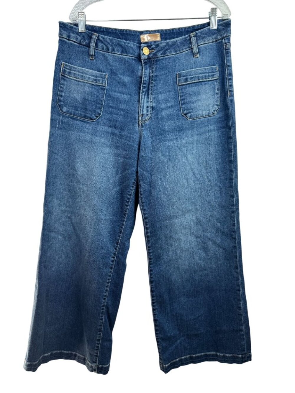 Kut From The Kloth Meg Wide Leg High Rise Denim Jeans Size 12 Blue Cropped